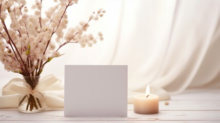 A wedding mock up concept. Wedding Invitation, envelopes, cards Papers on pink wooden background with gypsophila flower bouquet, ribbon and decoration. Top view, flat lay, copy space