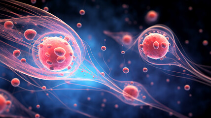 Cellы structure realistic illustration. Magnified microscopic image of body cells