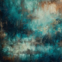 Contemporary Abstract Art with Blue Textured Layers and Gold Accents

