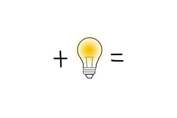 Drawn light bulb plus sign and equal sign on a white background,electricity