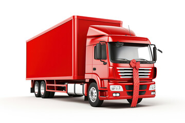 Delivery Truck Christmas Big Red Truck Ready to Deliver Large Gift Packages, generative ai 