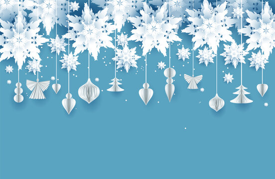 Blue Realistic holiday paper cut banner