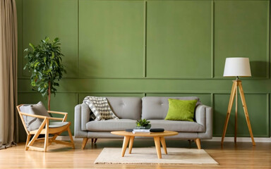 Mediterranean style home interior design of modern living room coffee table, generative ai