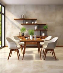 Modern Dining Room with Wooden Table and White Chairs