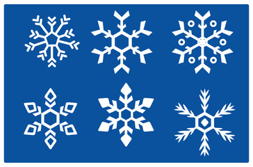 different snowflakes. Separate vectors. Blue background