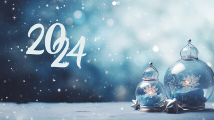  Blue background with snowflakes and vintage  cristal balls holders christmas atmosphere new year 2024