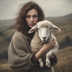 Obraz premium Kobieta z owcą