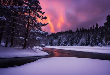 an incredible view on a beautiful snow landscape with a river in nature with 