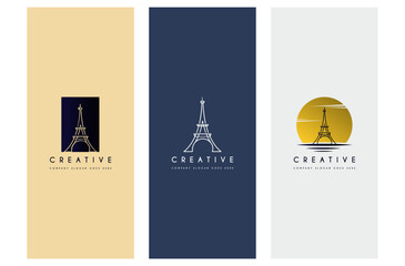 Fototapeta premium Simple Luxury Eiffel Tower logo design premium set vector illustration.