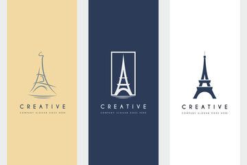 Simple Luxury Eiffel Tower logo design premium set vector illustration.