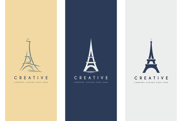Simple Luxury Eiffel Tower logo design premium set vector illustration.