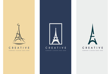 Simple Luxury Eiffel Tower logo design premium set vector illustration.