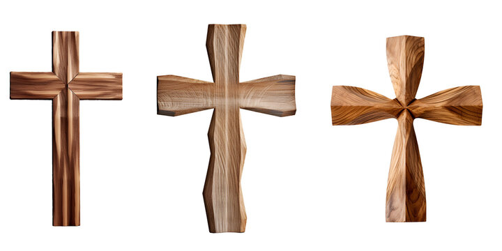 Set of Wooden Cross: Classic Old Wood Cross Ensemble, Isolated on Transparent Background, PNG
