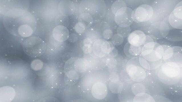 Silver bokeh spheres background animation with shiny glittering white stars. This elegant background is full HD and a seamless loop.