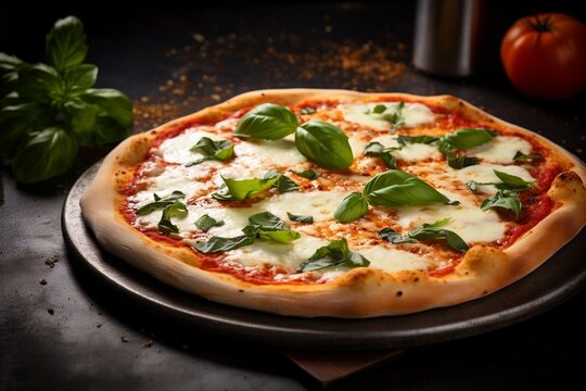 Classic margarita pizza with fresh basil and mozzarella
