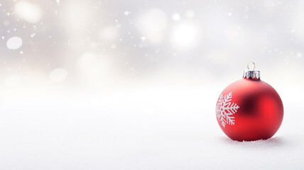 White minimalistic christmas background with red christmas ball bokeh style