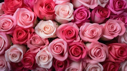 Fototapeta premium Bouquet of roses nature lots of pink flowers festive floral background