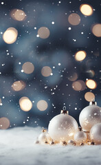 Deep blue background for smartphones with bokeh snow and christmas balls 