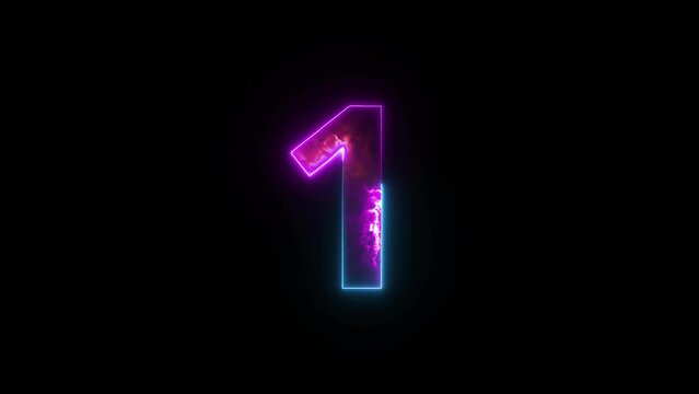 Neon number 1 with alpha channel, number one