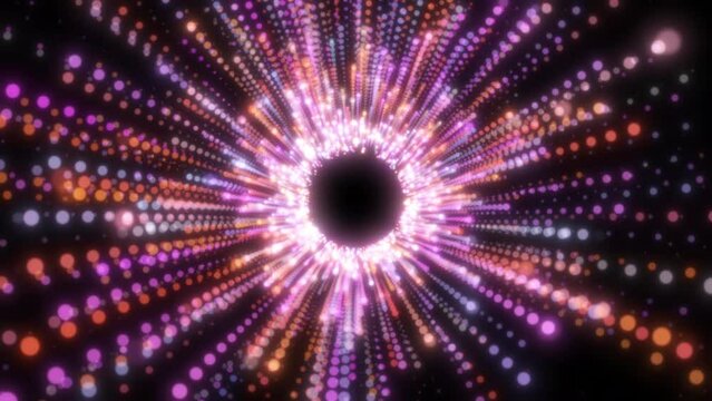 A black hole emitting colored luminous particles. Looped background 