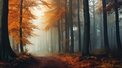 Misty autumn forest