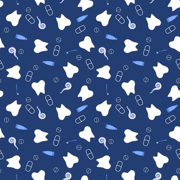 Medicine cartoon teeth seamless health dentist pattern for kids and doctors accessories and fabrics