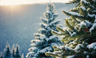 snow-covered landscape with pine trees. Picturesque winter scene
