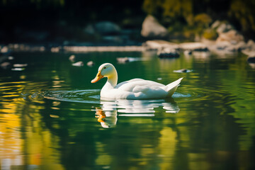 White duck on the lake - Generative AI