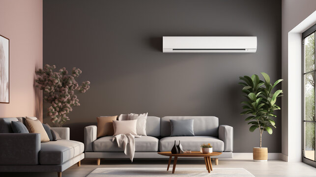 air conditioning in modern living room with gray walls