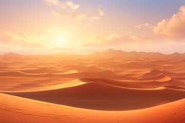 Fototapeta na wymiar A vast desert landscape at dawn, with rolling sand dunes stretching into the horizon. The first light of day paints the dunes in warm, soft hues. Desert_Dawn_Landscape_HD_Original.