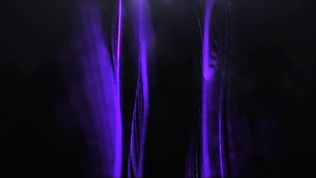 Shining purple aurora or energy waves. Purple color digital particle line animation. Abstract dark motion gradient light trails futuristic background
