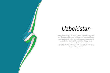 Wave flag of Uzbekistan with copyspace background - obrazy, fototapety, plakaty