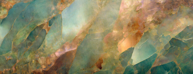 Iridescent Topaz Crystal Texture - Ethereal Light Play - Copy Space, Panorama, AI Generated