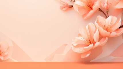 Delicate cherry blossoms over geometric shapes on a peach backdrop