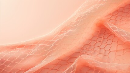 Delicate peach sheer fabric with detailed and elegant mesh patterns - obrazy, fototapety, plakaty