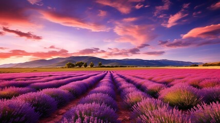 A blooming lavender field during the spring season