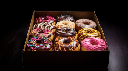 AI generated illustration of a colorful assortment of donuts on a white background