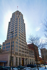 Fototapeta na wymiar Art Deco Skyscraper in Winter Downtown Fort Wayne