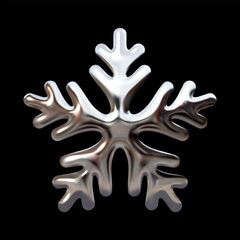 3D chrome snowflake, glossy metallic shine, festive winter design, isolated vector element