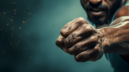 close up of a strong fist of a black person - obrazy, fototapety, plakaty