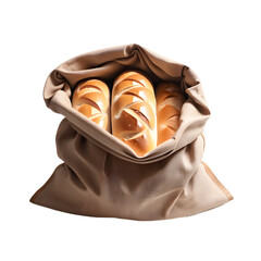 Pães dentro do pacote. Pão francês dentro do saco de pano, isolado, em fundo transparente, png. - obrazy, fototapety, plakaty