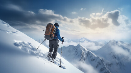 Aventure Hivernale : Paysage de montagne enneigée et activités sportives - obrazy, fototapety, plakaty