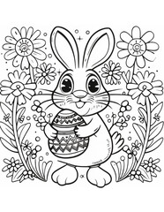 Fototapeta na wymiar beautiful easter bunny with easter egg coloring page for kids for easter