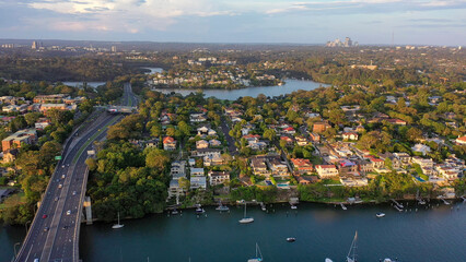 The Sydney suburb of Hunters Hill  on the Parramatta river. - 690406724
