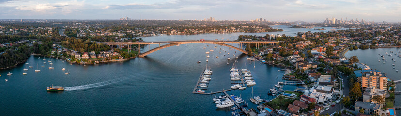 The Gladesville bridge and Parramatta river, Sydney, Australia.