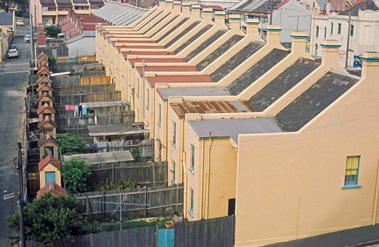 Toilets in  the backyards of homes in the Sydney suburb of Glebe in 1964.