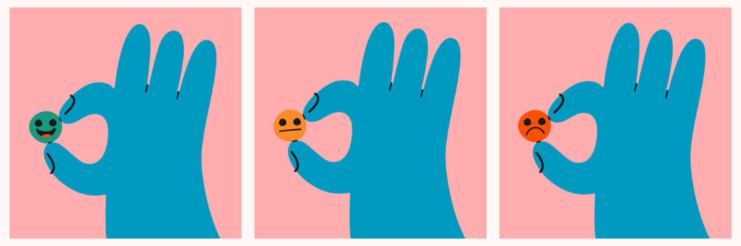 Rank, level of satisfaction rating. sad and positive reaction.Hand drawn style vector design illustrations. Vector