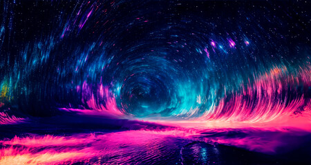 Cosmic whirlpool with bright colors in the night sky. Generative AI.