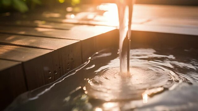 Closeup of the overflow drain on a Japanese soaking tub, designed to allow the water to remain at the perfect level.