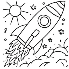 Cute and funny coloring page of a rocket. Provides hours of coloring fun for children. To color this page is very easy. Suitable for little kids and toddlers.